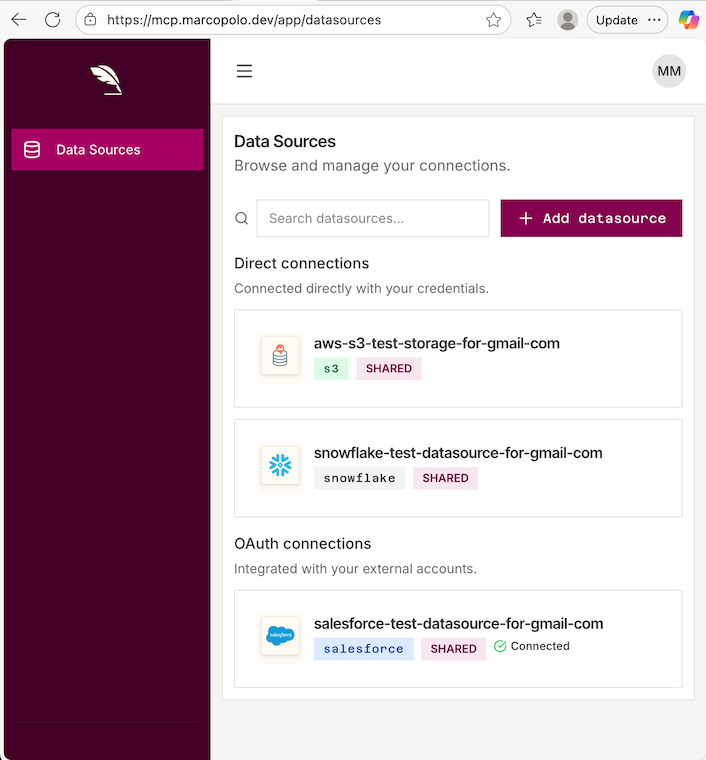 available data sources to query or update