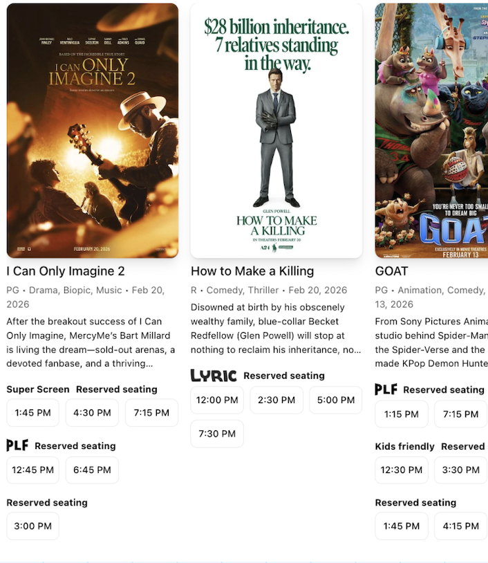 Show me what's playing at Cinema ABC