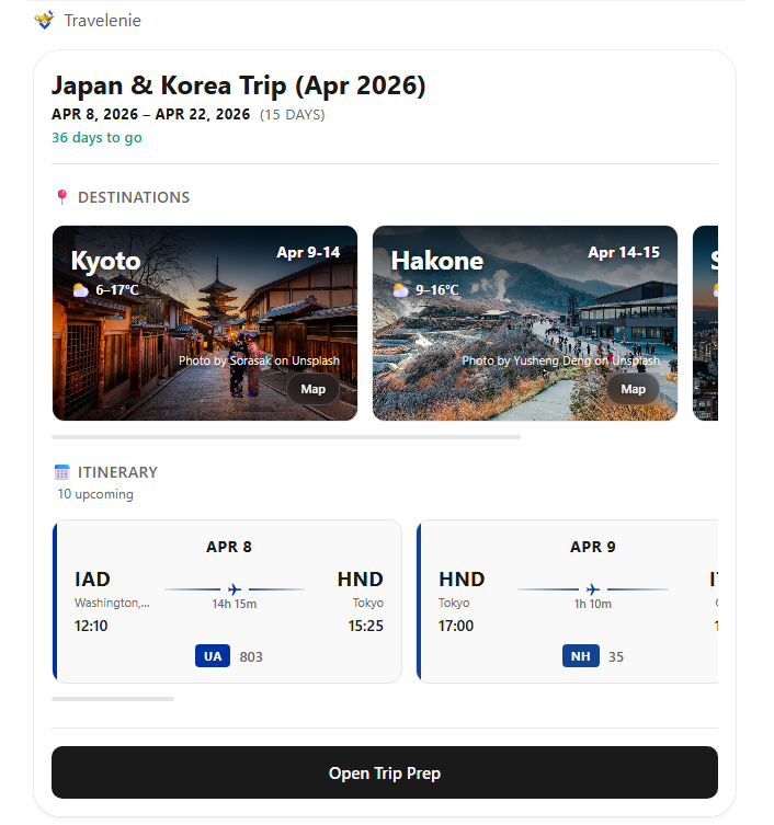 Show me my upcoming trip to Japan and Korea