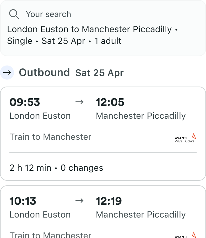 Show me train times from London to Manchester on 25 April