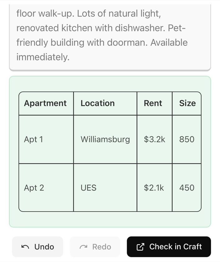 @Craft add a comparison table to my Apartment Hunt doc