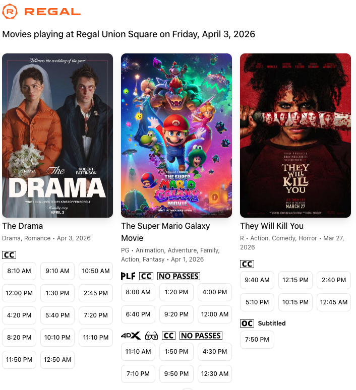 Show me what's playing at Regal Union Square