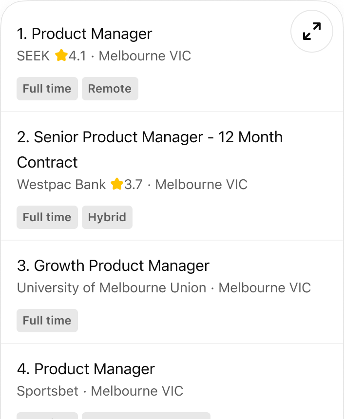Find full-time Product Manager jobs in Melbourne