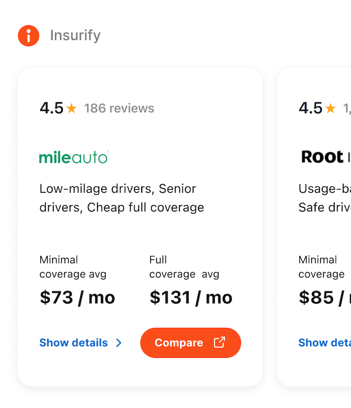 compare mile auto and root insurance in Texas