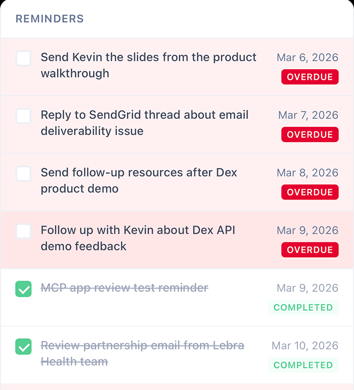 Give me my upcoming reminders in Dex