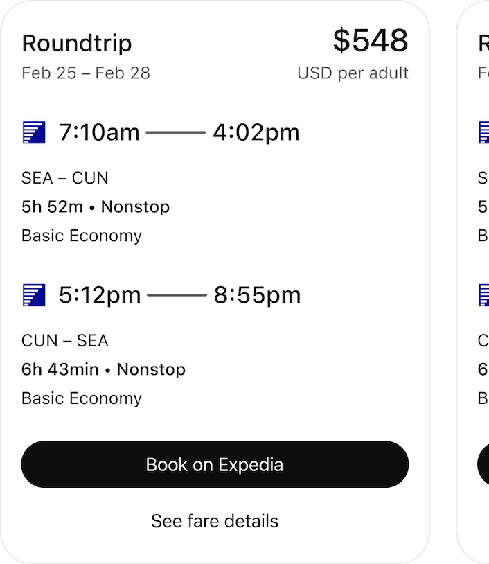 @Expedia find flights from Seattle to Cancun in February