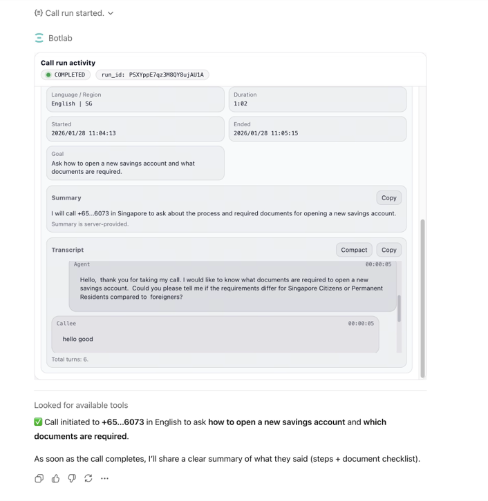 Call +65 31****73 ask how to open a new savings account and what documents 