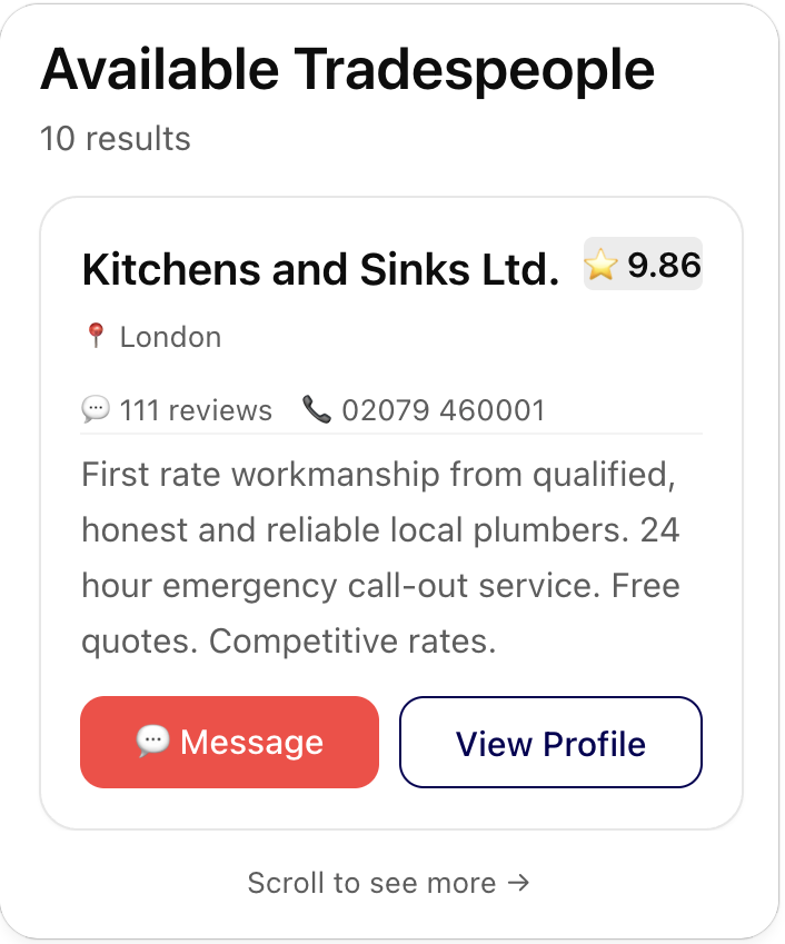 My kitchen tap is leaking. Please help me find a plumber in London.