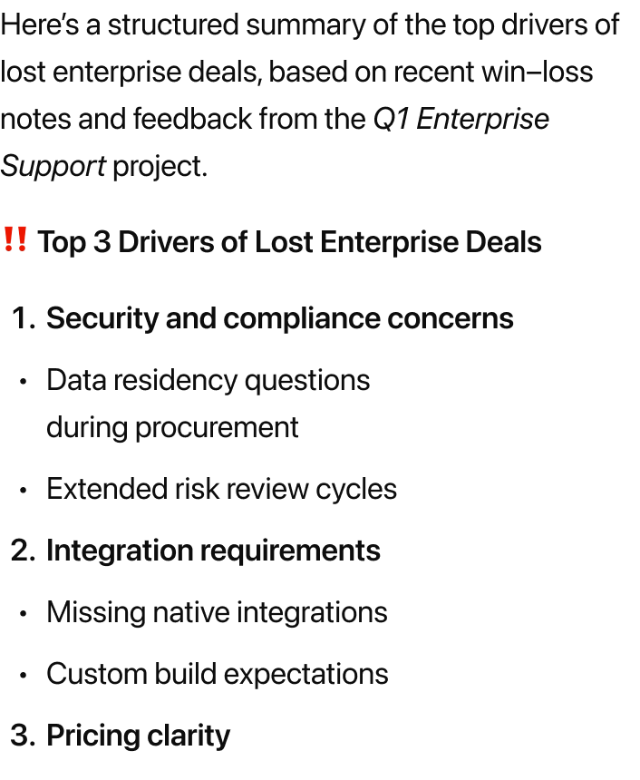 @Dovetail what are the top 3 drivers of lost enterprise deals?