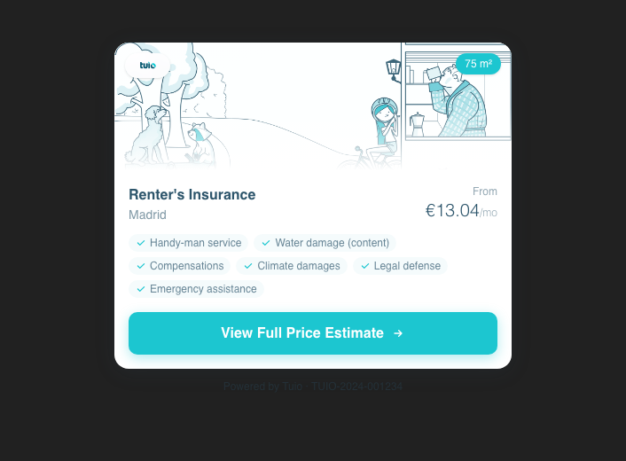 What's the estimated price for insuring my 75m² rental apartment in Madrid?