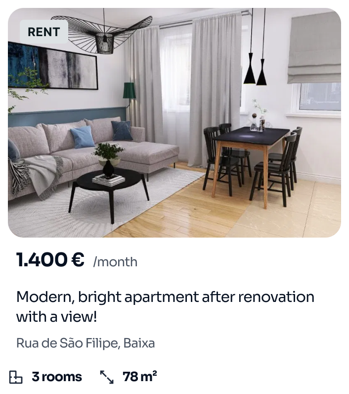 Show me 3 bedroom apartments in Lisbon below 1.500 eur