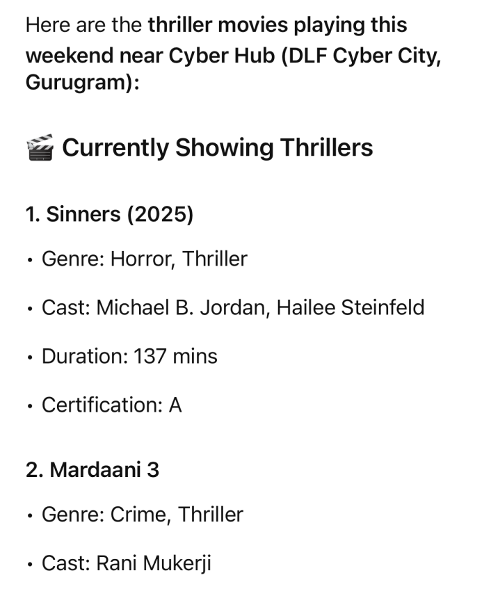 Show me thriller movies playing near CyberHub