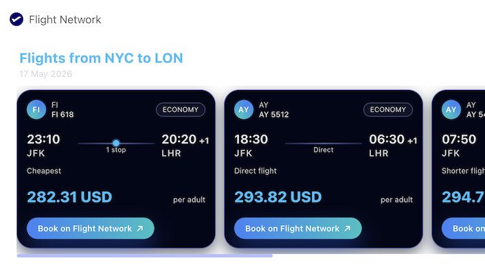 Find flights from NYC to London on May 17th