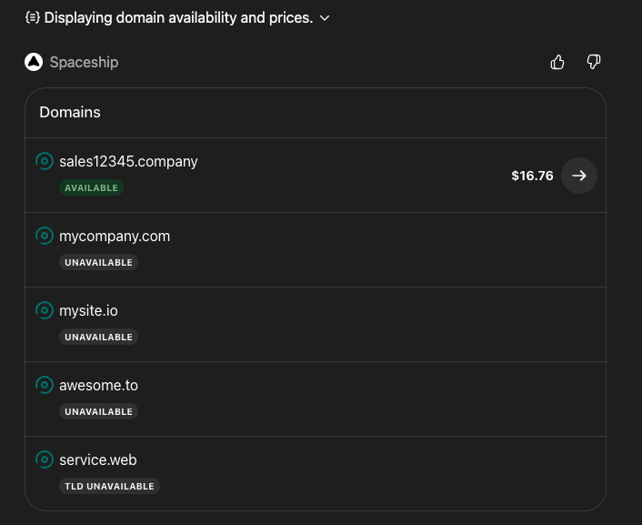 Check next domains: mycompany.com, mysite.io, service.web, sales12345.com