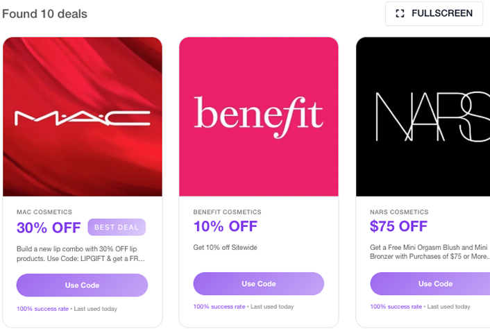 What makeup and cosmetic sites are currently running promos?