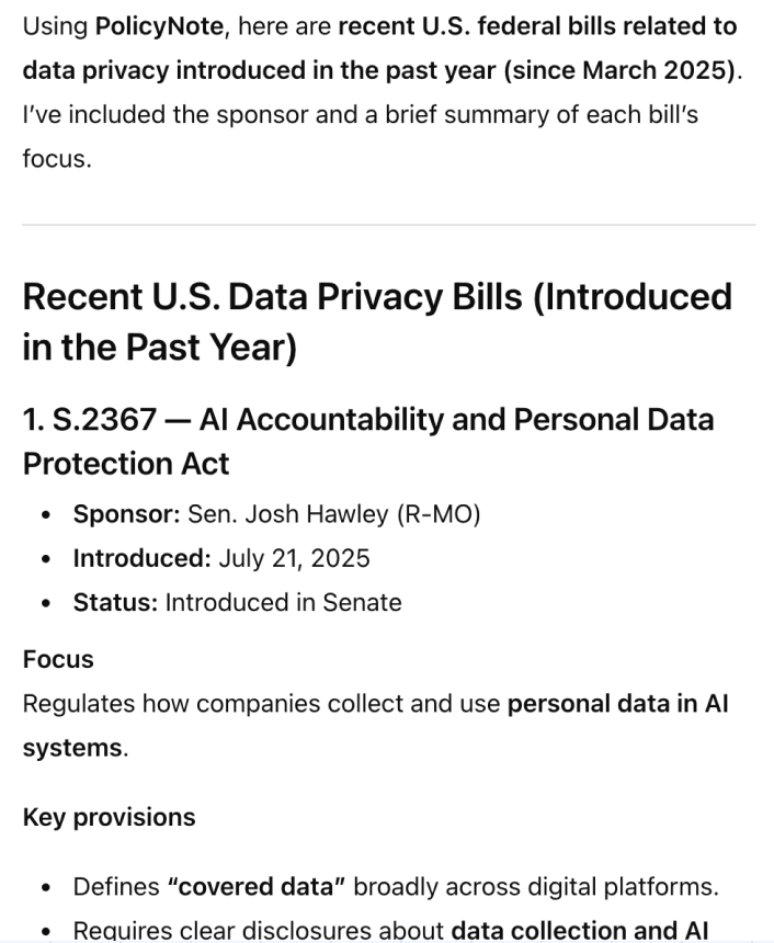 Find introduced bills about data privacy in the past year