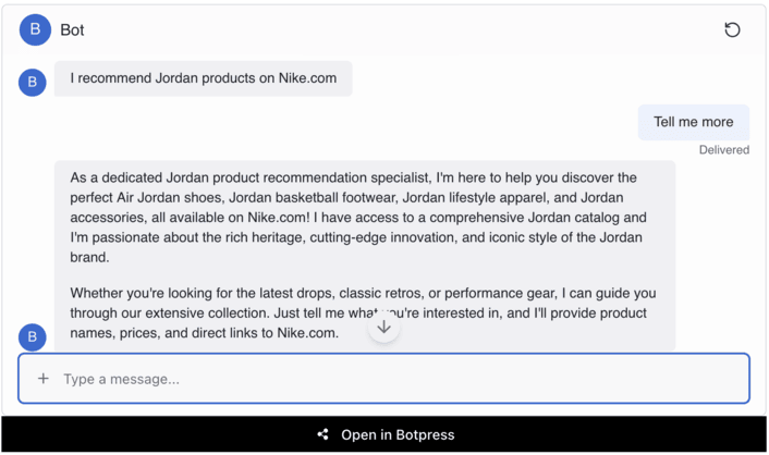 Make a recommendation agent for Jordan shoes with @Botpress!